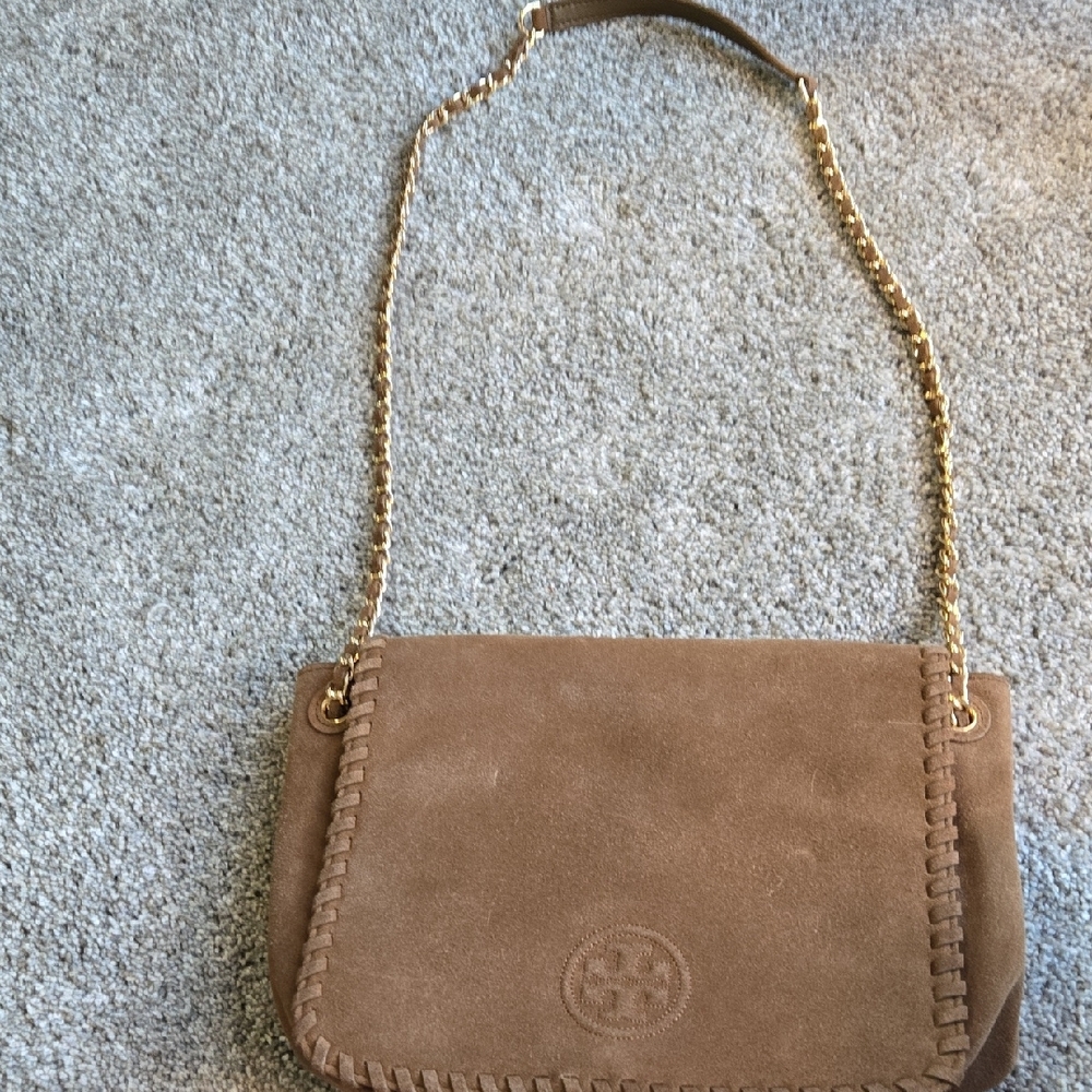 Tory Burch Brown Suede Convertable Shoulder/Crossbody Bag with Chain - Picture 5 of 9